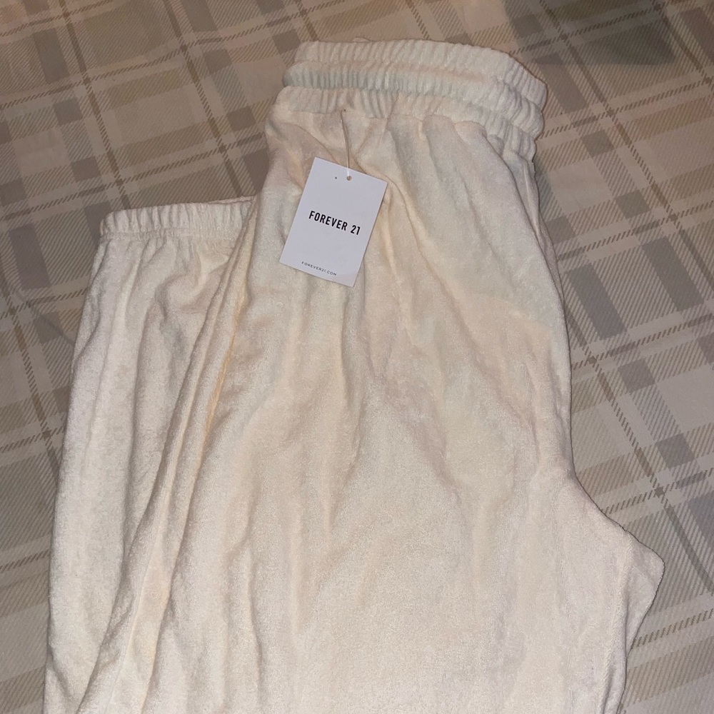 Terry Soft drawstring waist lounge pants, jogger style, vanilla cream color